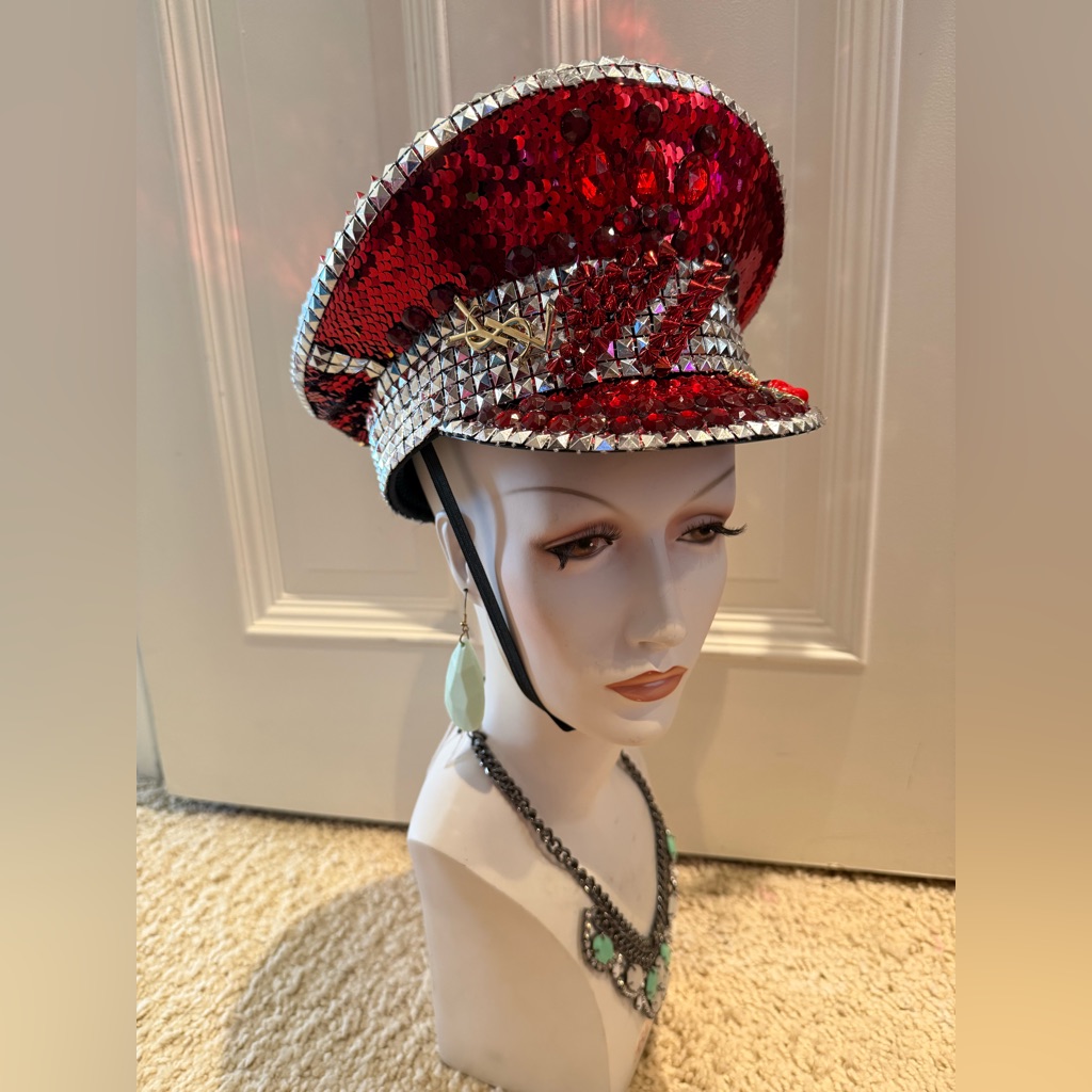 Red Sequin Studded Rose Hat